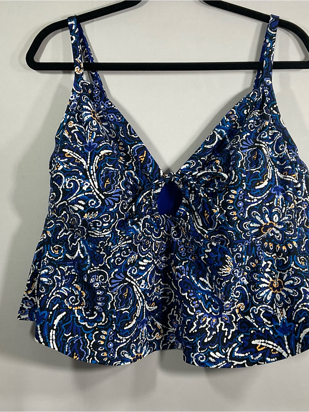 Blue Paisley Tie-Front Tank Top